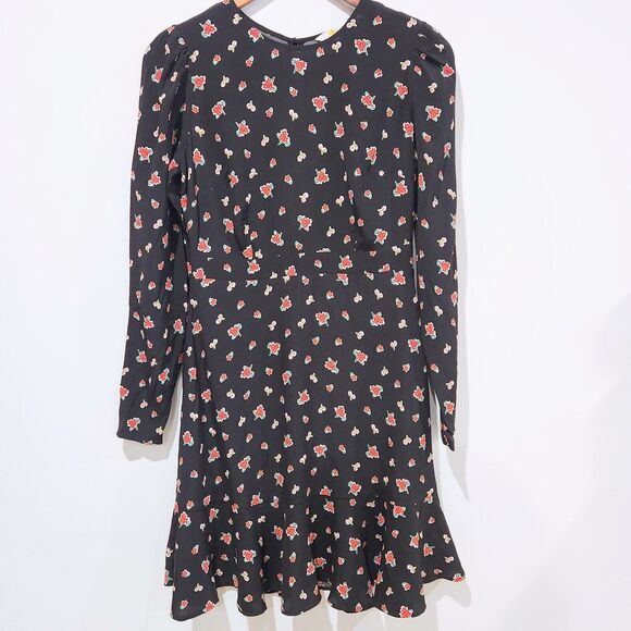 Boden Black Long Sleeve Flippy Mini Rose Pop Dress Size 2R Bloomcore Feminine - Picture 1 of 13